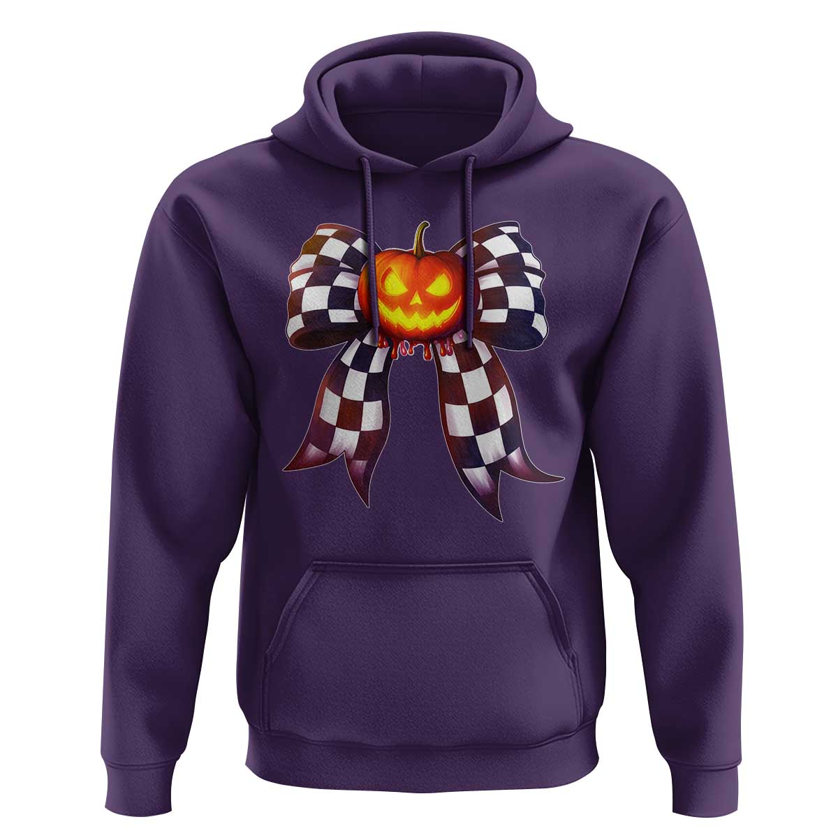 Race Car Halloween Hoodie Pumpkin Checkered Coquette Bow - Wonder Print Shop