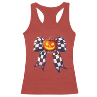 Race Car Halloween Racerback Tank Top Pumpkin Checkered Coquette Bow - Wonder Print Shop