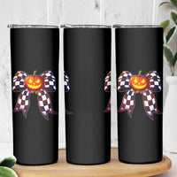 Race Car Halloween Skinny Tumbler Pumpkin Checkered Coquette Bow
