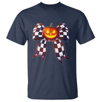 Race Car Halloween T Shirt Pumpkin Checkered Coquette Bow - Wonder Print Shop