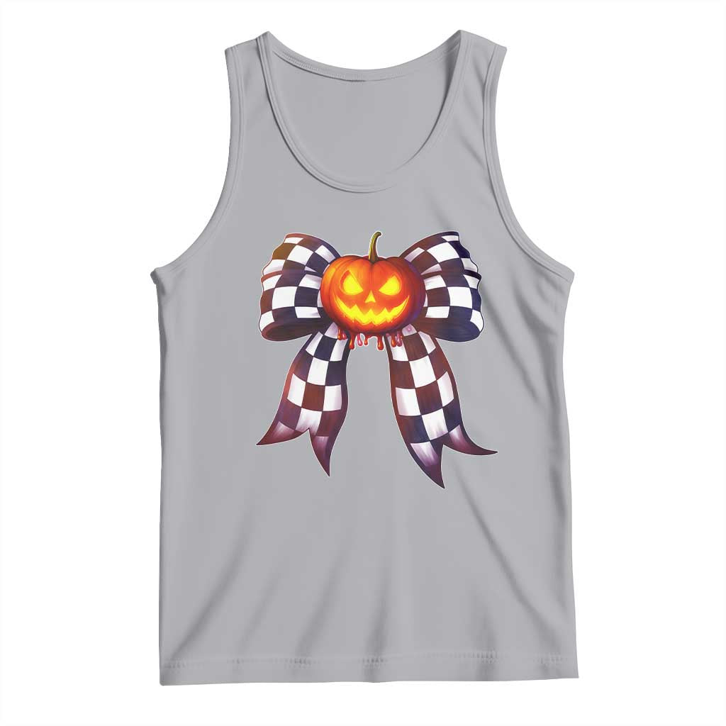 Race Car Halloween Tank Top Pumpkin Checkered Coquette Bow - Wonder Print Shop