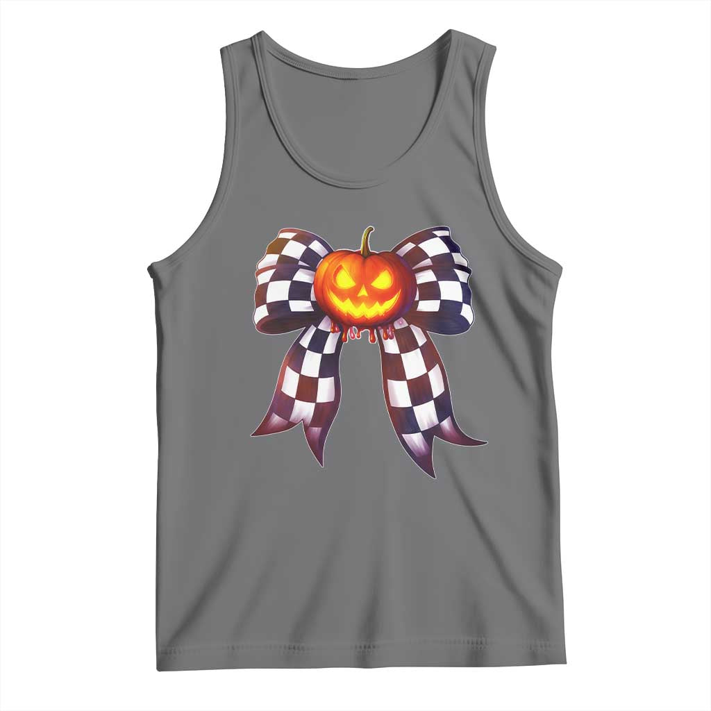 Race Car Halloween Tank Top Pumpkin Checkered Coquette Bow - Wonder Print Shop