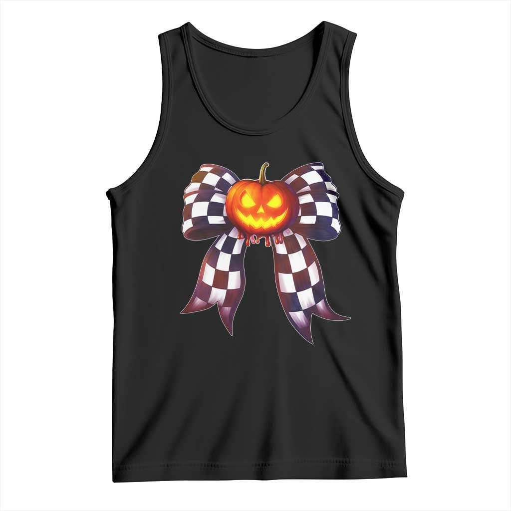 Race Car Halloween Tank Top Pumpkin Checkered Coquette Bow - Wonder Print Shop