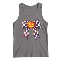 Race Car Halloween Tank Top Pumpkin Checkered Coquette Bow - Wonder Print Shop