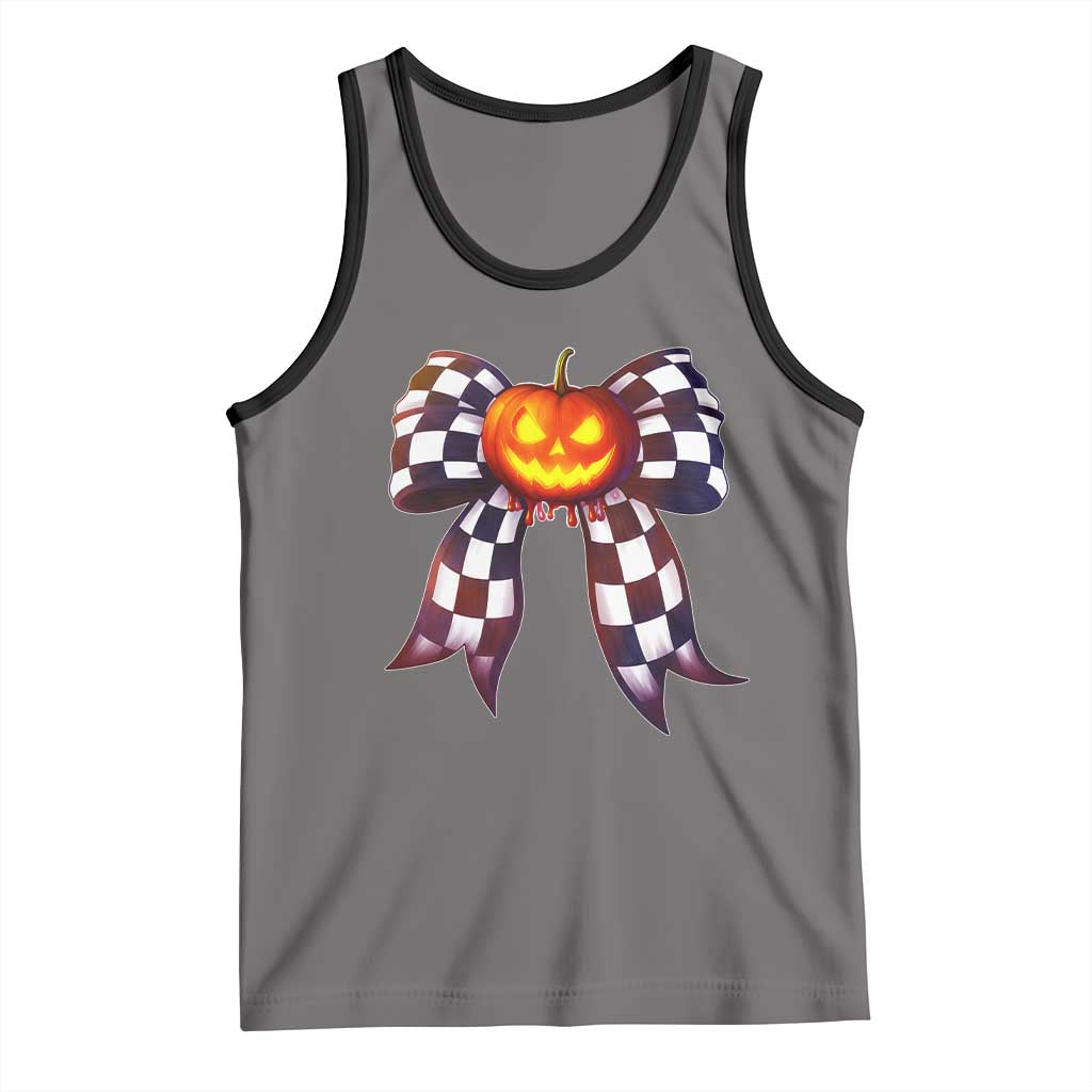Race Car Halloween Tank Top Pumpkin Checkered Coquette Bow - Wonder Print Shop
