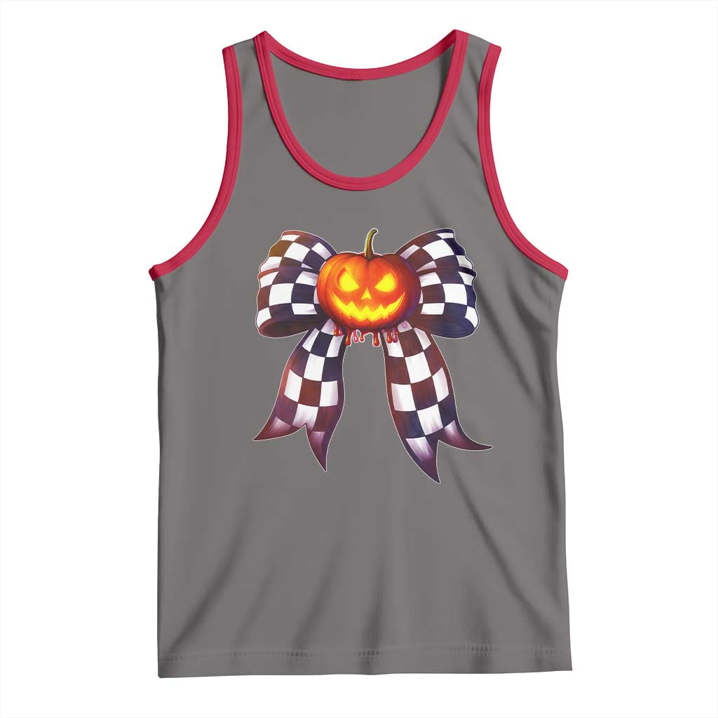 Race Car Halloween Tank Top Pumpkin Checkered Coquette Bow - Wonder Print Shop