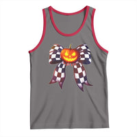 Race Car Halloween Tank Top Pumpkin Checkered Coquette Bow - Wonder Print Shop