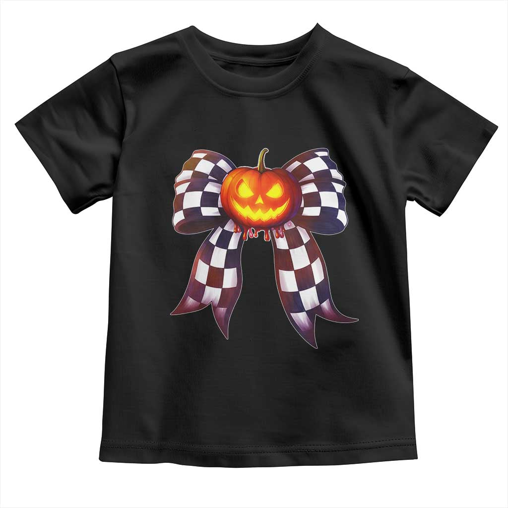 Race Car Halloween Toddler T Shirt Pumpkin Checkered Coquette Bow - Wonder Print Shop