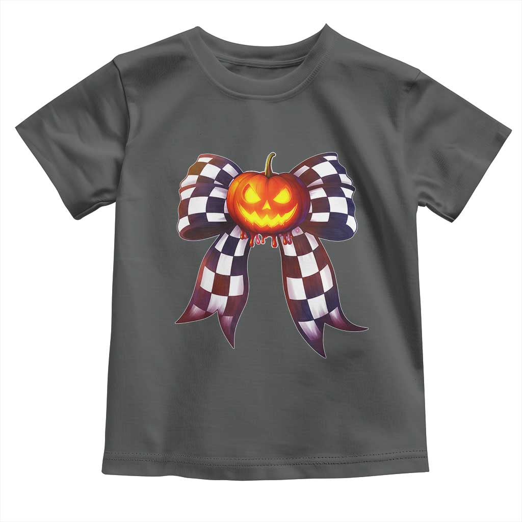 Race Car Halloween Toddler T Shirt Pumpkin Checkered Coquette Bow - Wonder Print Shop