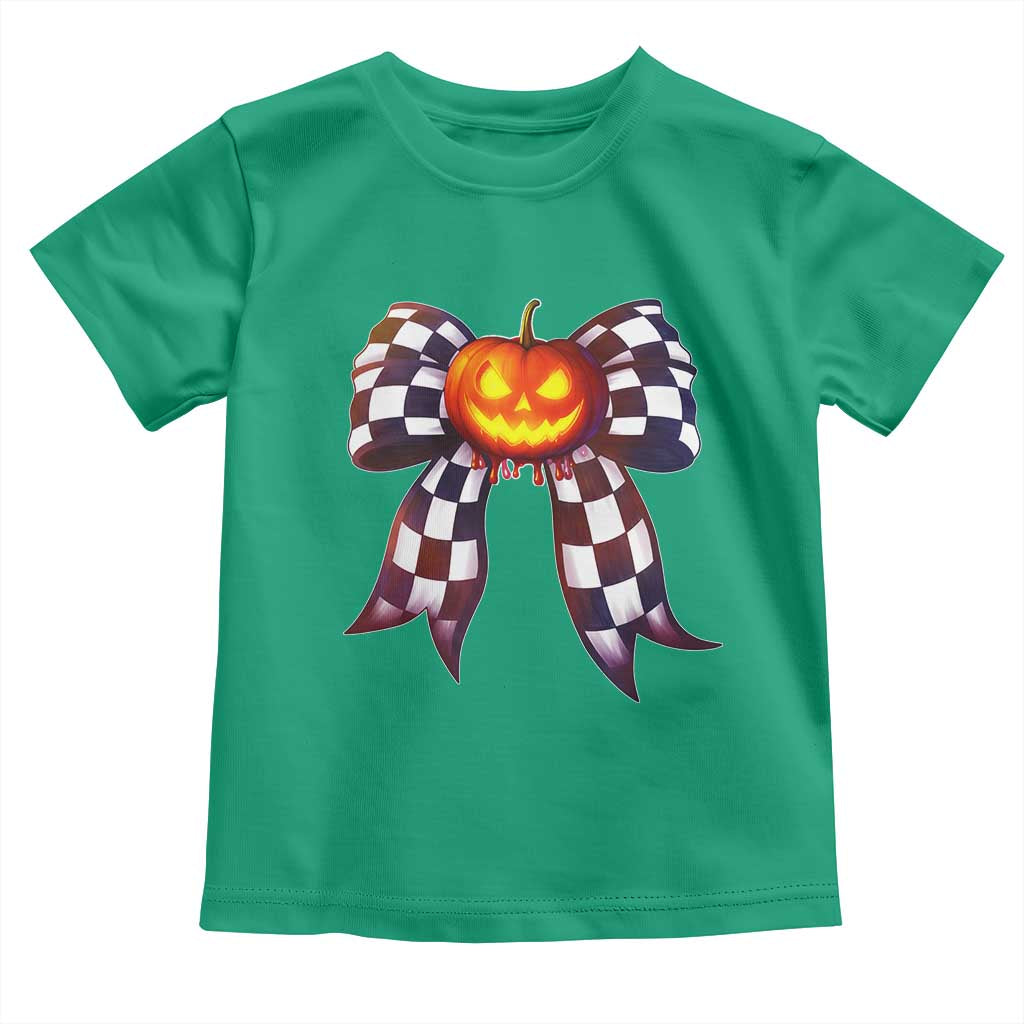 Race Car Halloween Toddler T Shirt Pumpkin Checkered Coquette Bow - Wonder Print Shop