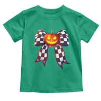Race Car Halloween Toddler T Shirt Pumpkin Checkered Coquette Bow - Wonder Print Shop
