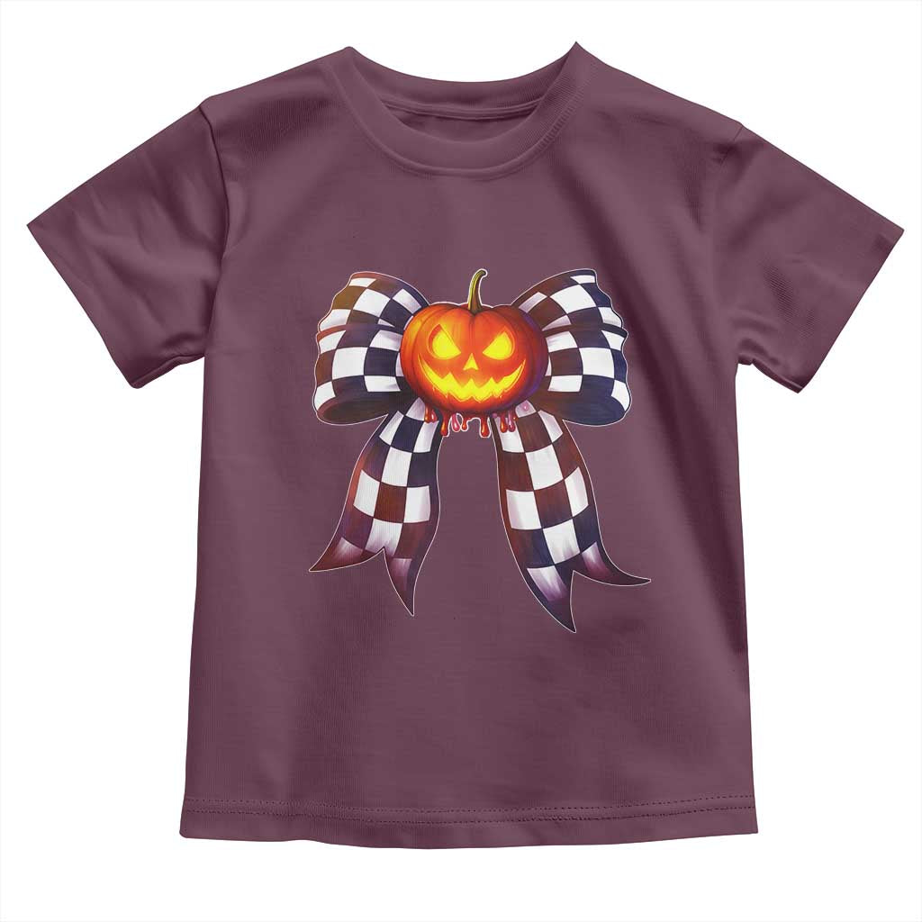 Race Car Halloween Toddler T Shirt Pumpkin Checkered Coquette Bow - Wonder Print Shop