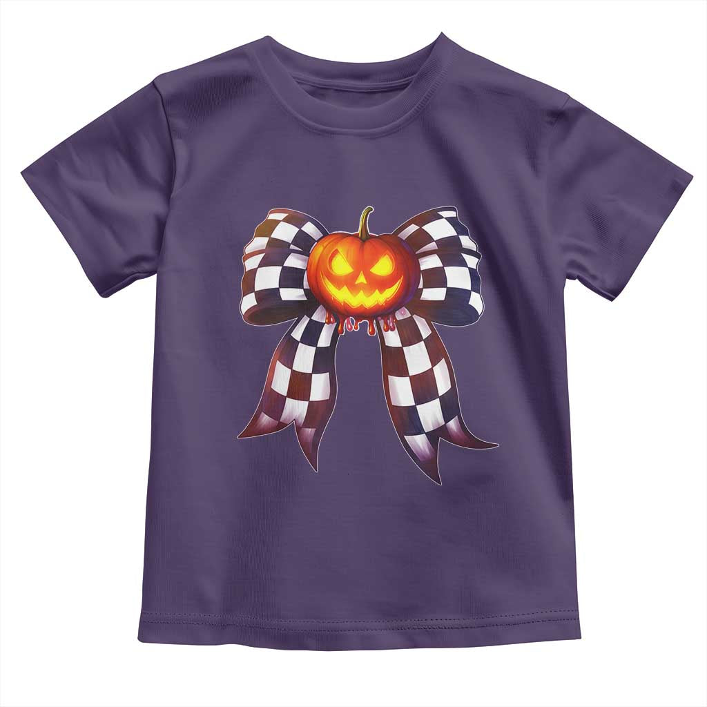 Race Car Halloween Toddler T Shirt Pumpkin Checkered Coquette Bow - Wonder Print Shop