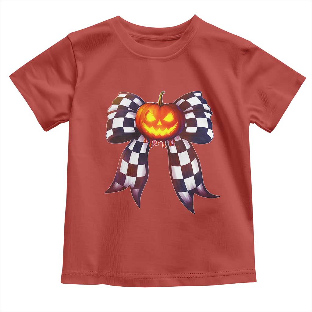 Race Car Halloween Toddler T Shirt Pumpkin Checkered Coquette Bow - Wonder Print Shop