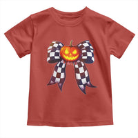 Race Car Halloween Toddler T Shirt Pumpkin Checkered Coquette Bow - Wonder Print Shop