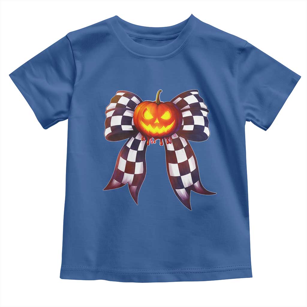 Race Car Halloween Toddler T Shirt Pumpkin Checkered Coquette Bow - Wonder Print Shop