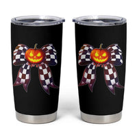 Race Car Halloween Tumbler Cup Pumpkin Checkered Coquette Bow