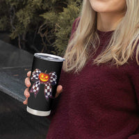 Race Car Halloween Tumbler Cup Pumpkin Checkered Coquette Bow