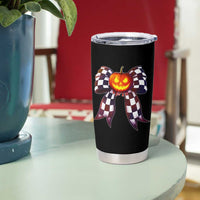 Race Car Halloween Tumbler Cup Pumpkin Checkered Coquette Bow