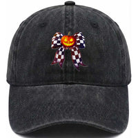 Race Car Halloween Washed Cotton Baseball Cap Pumpkin Checkered Coquette Bow