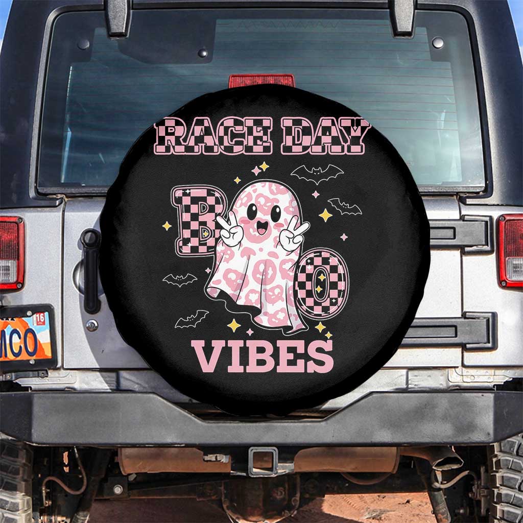 Race Car Halloween Spare Tire Cover Boo Checkered Coquette Bow - Wonder Print Shop