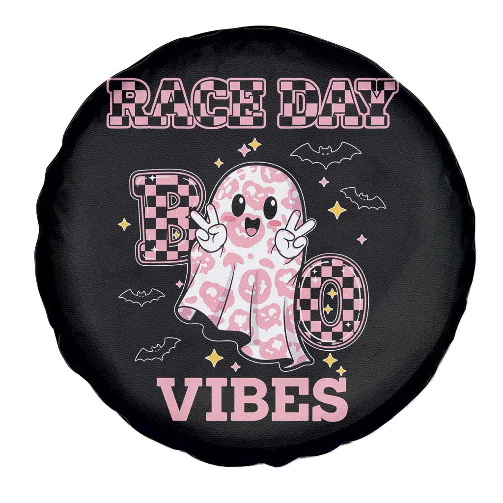 Race Car Halloween Spare Tire Cover Boo Checkered Coquette Bow - Wonder Print Shop