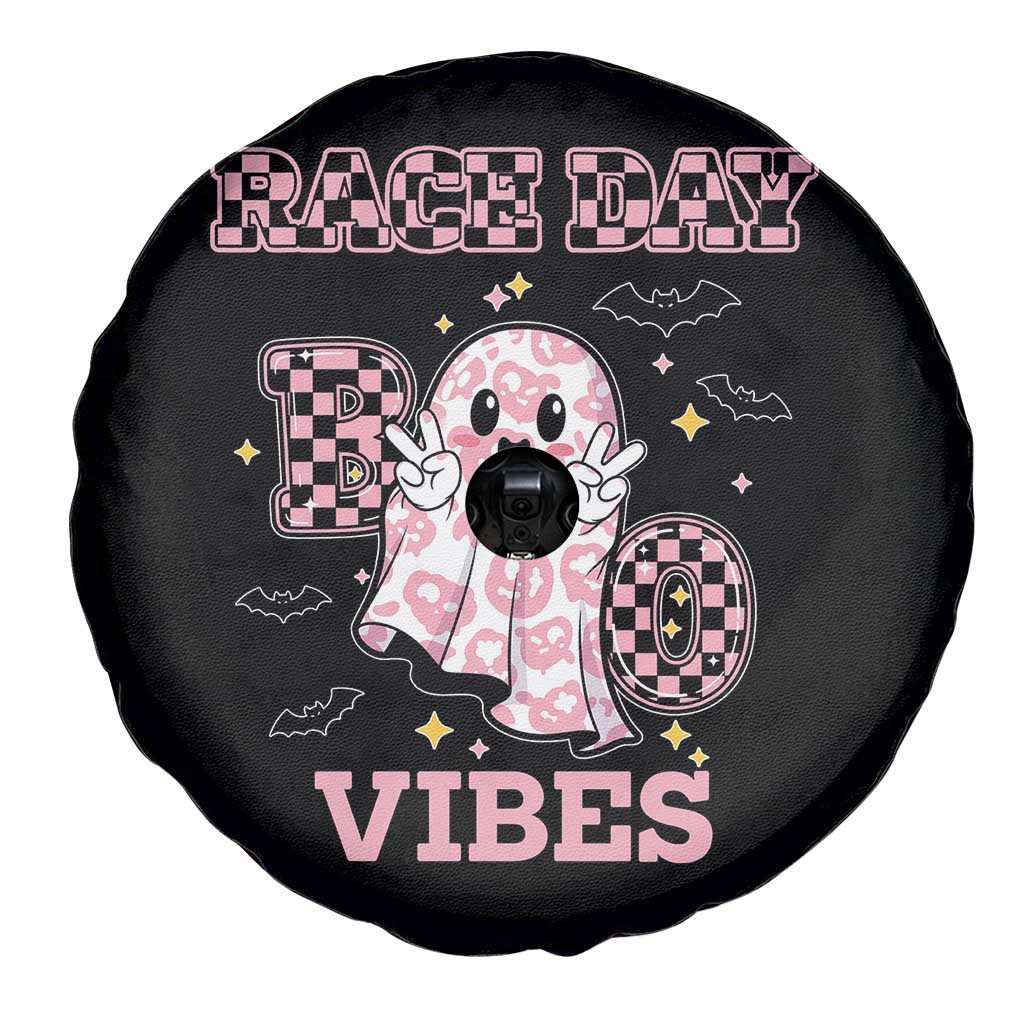 Race Car Halloween Spare Tire Cover Boo Checkered Coquette Bow - Wonder Print Shop