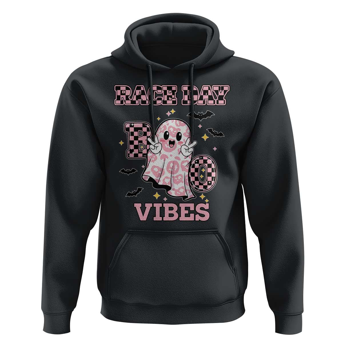 Race Car Halloween Hoodie Boo Checkered Coquette Bow - Wonder Print Shop