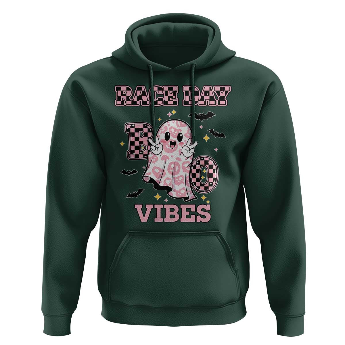 Race Car Halloween Hoodie Boo Checkered Coquette Bow - Wonder Print Shop