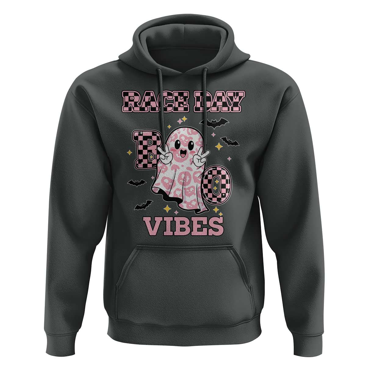 Race Car Halloween Hoodie Boo Checkered Coquette Bow - Wonder Print Shop
