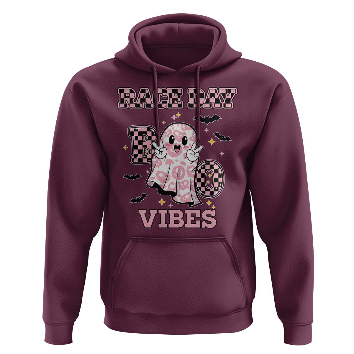 Race Car Halloween Hoodie Boo Checkered Coquette Bow - Wonder Print Shop