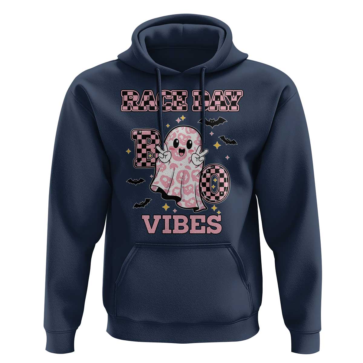 Race Car Halloween Hoodie Boo Checkered Coquette Bow - Wonder Print Shop