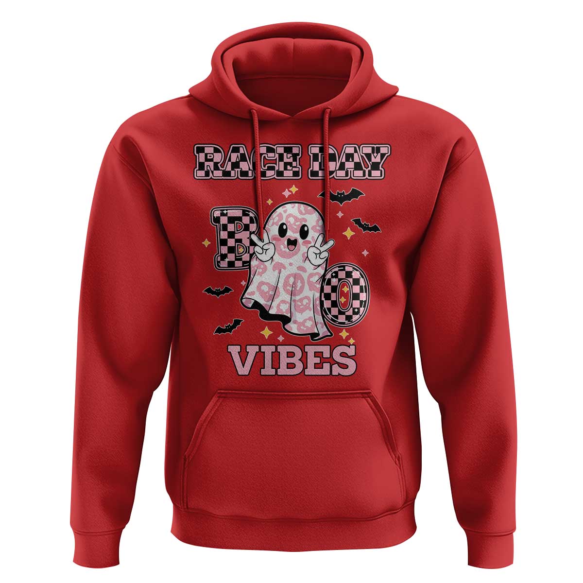 Race Car Halloween Hoodie Boo Checkered Coquette Bow - Wonder Print Shop