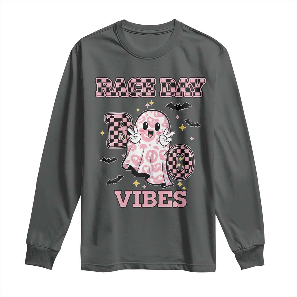 Race Car Halloween Long Sleeve Shirt Boo Checkered Coquette Bow - Wonder Print Shop