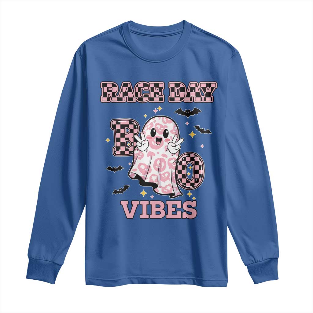 Race Car Halloween Long Sleeve Shirt Boo Checkered Coquette Bow - Wonder Print Shop