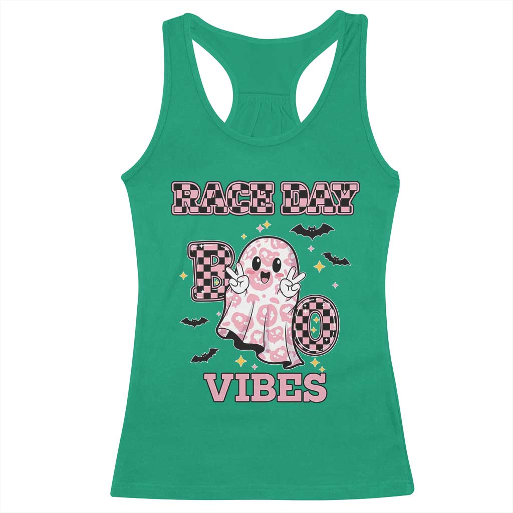 Race Car Halloween Racerback Tank Top Boo Checkered Coquette Bow - Wonder Print Shop