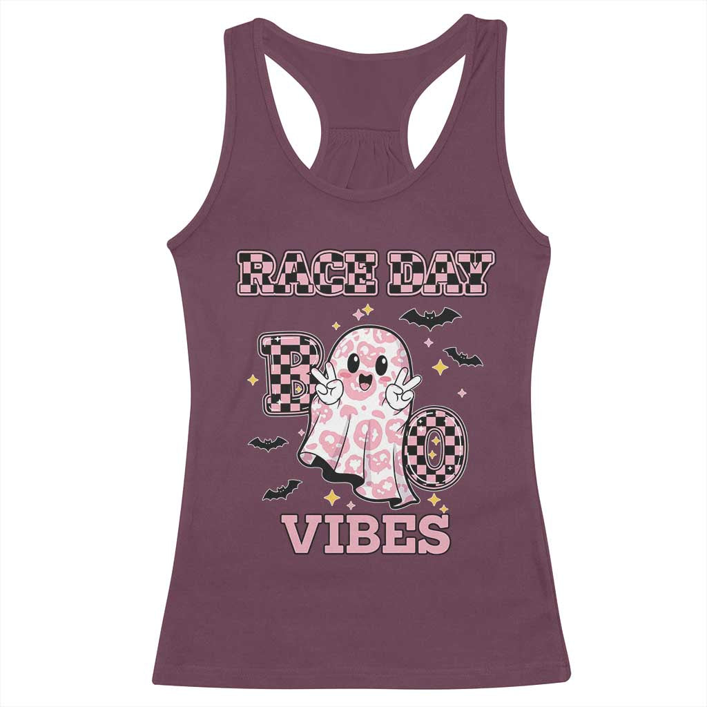 Race Car Halloween Racerback Tank Top Boo Checkered Coquette Bow - Wonder Print Shop