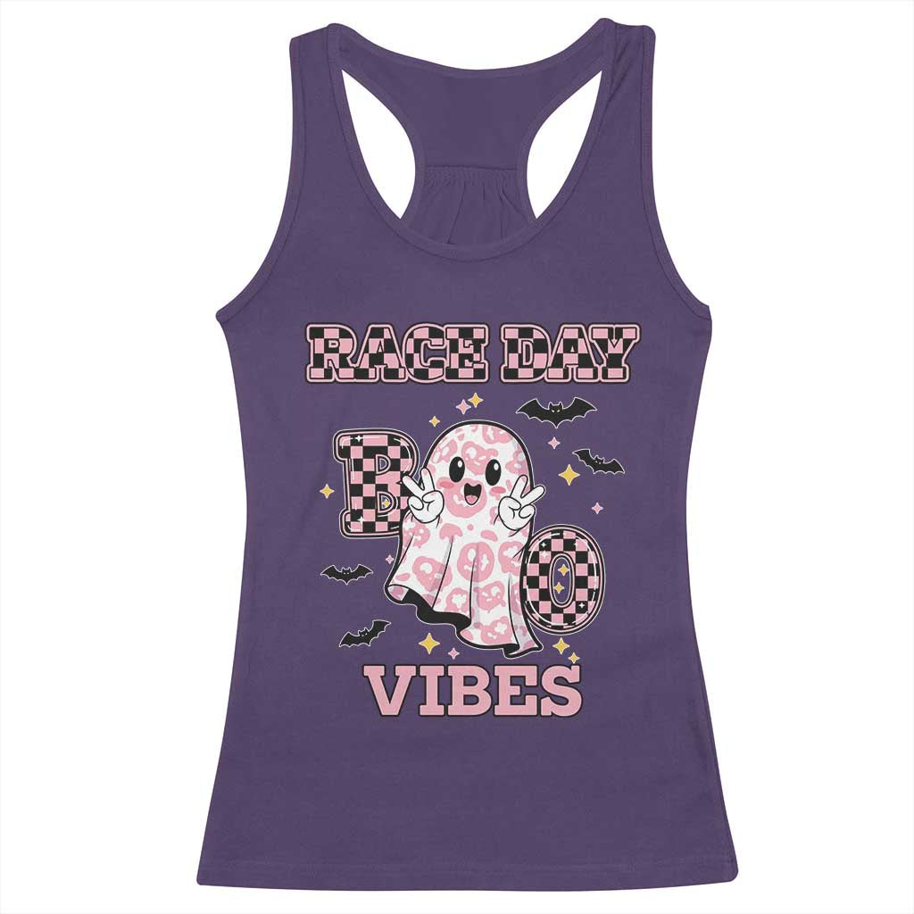 Race Car Halloween Racerback Tank Top Boo Checkered Coquette Bow - Wonder Print Shop