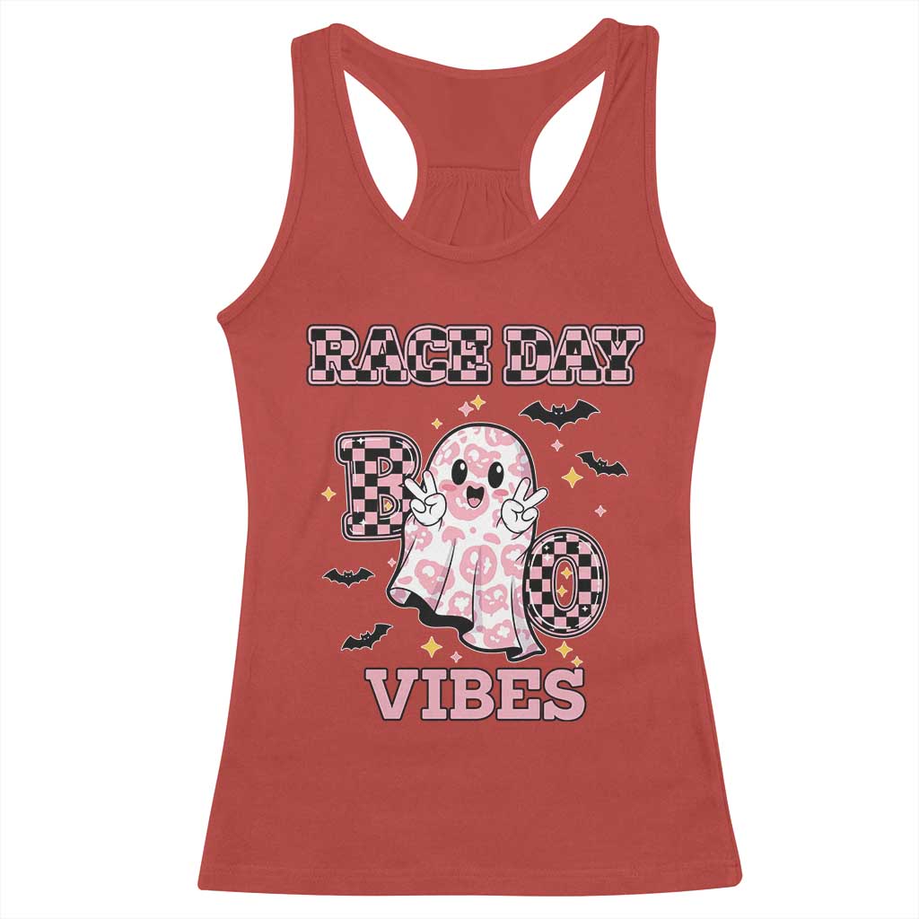 Race Car Halloween Racerback Tank Top Boo Checkered Coquette Bow - Wonder Print Shop