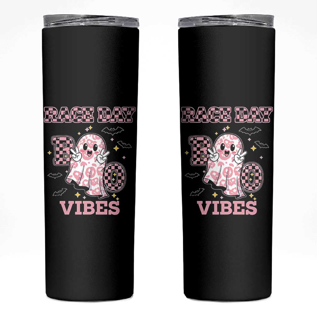 Race Car Halloween Skinny Tumbler Boo Checkered Coquette Bow