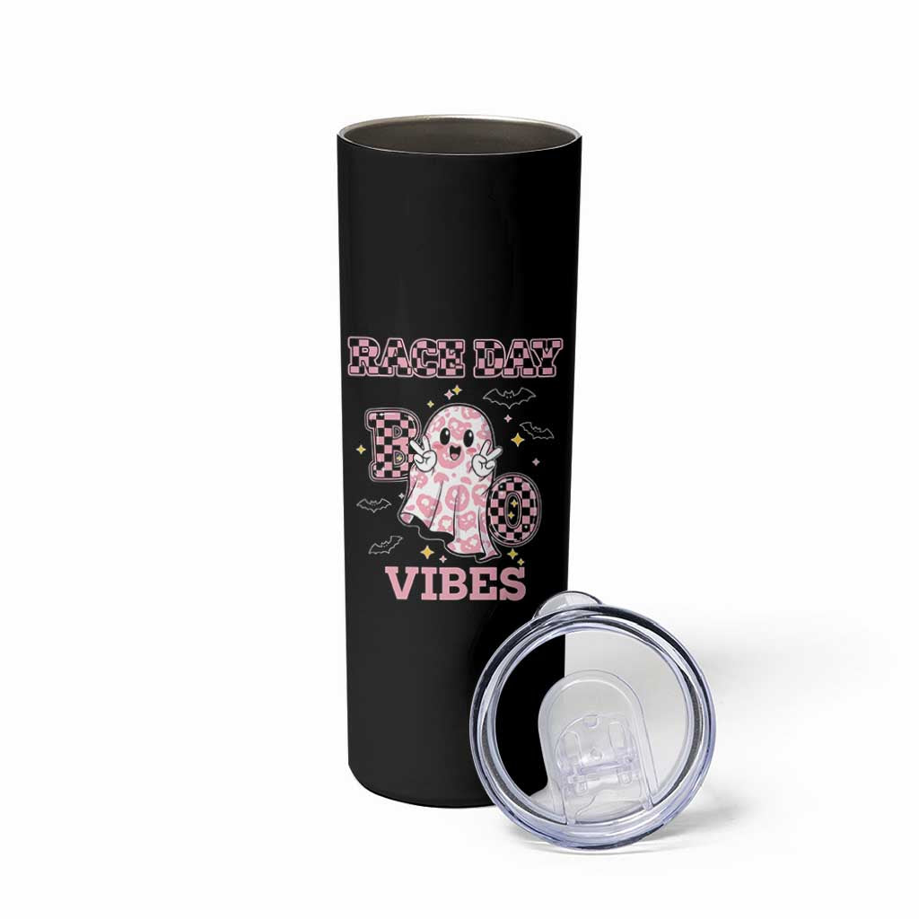 Race Car Halloween Skinny Tumbler Boo Checkered Coquette Bow