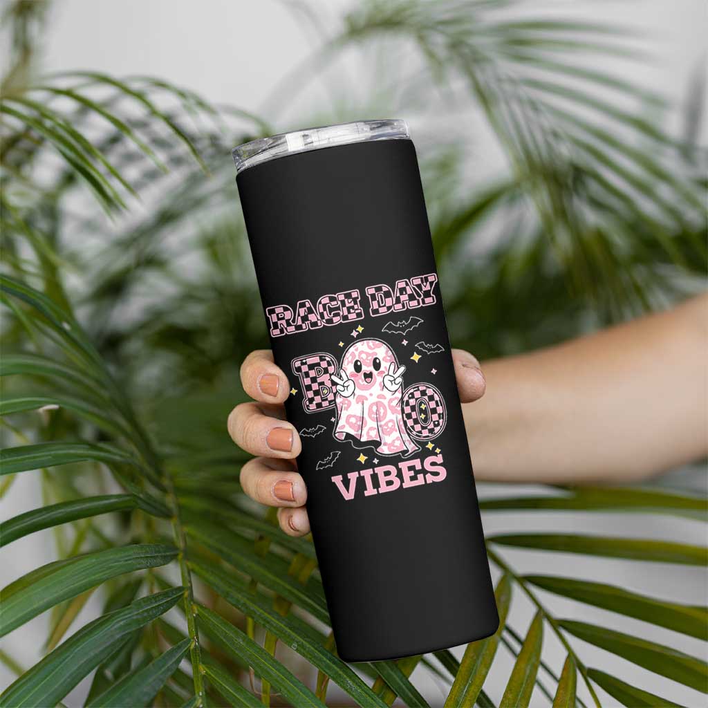 Race Car Halloween Skinny Tumbler Boo Checkered Coquette Bow