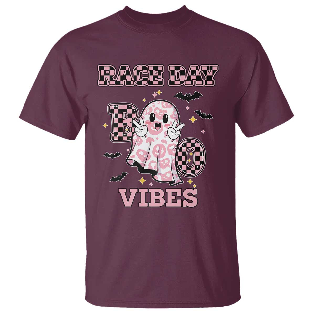 Race Car Halloween T Shirt Boo Checkered Coquette Bow - Wonder Print Shop