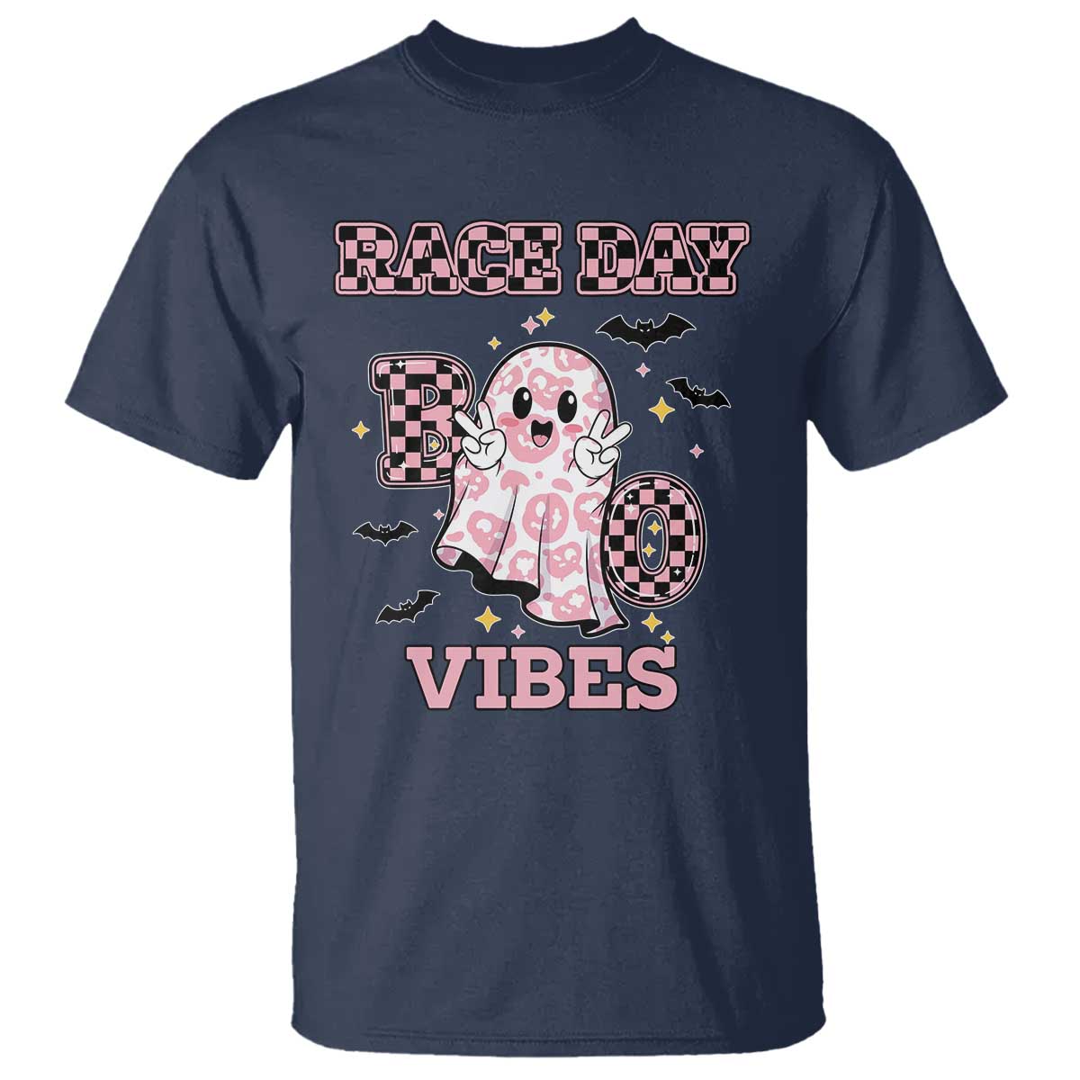 Race Car Halloween T Shirt Boo Checkered Coquette Bow - Wonder Print Shop