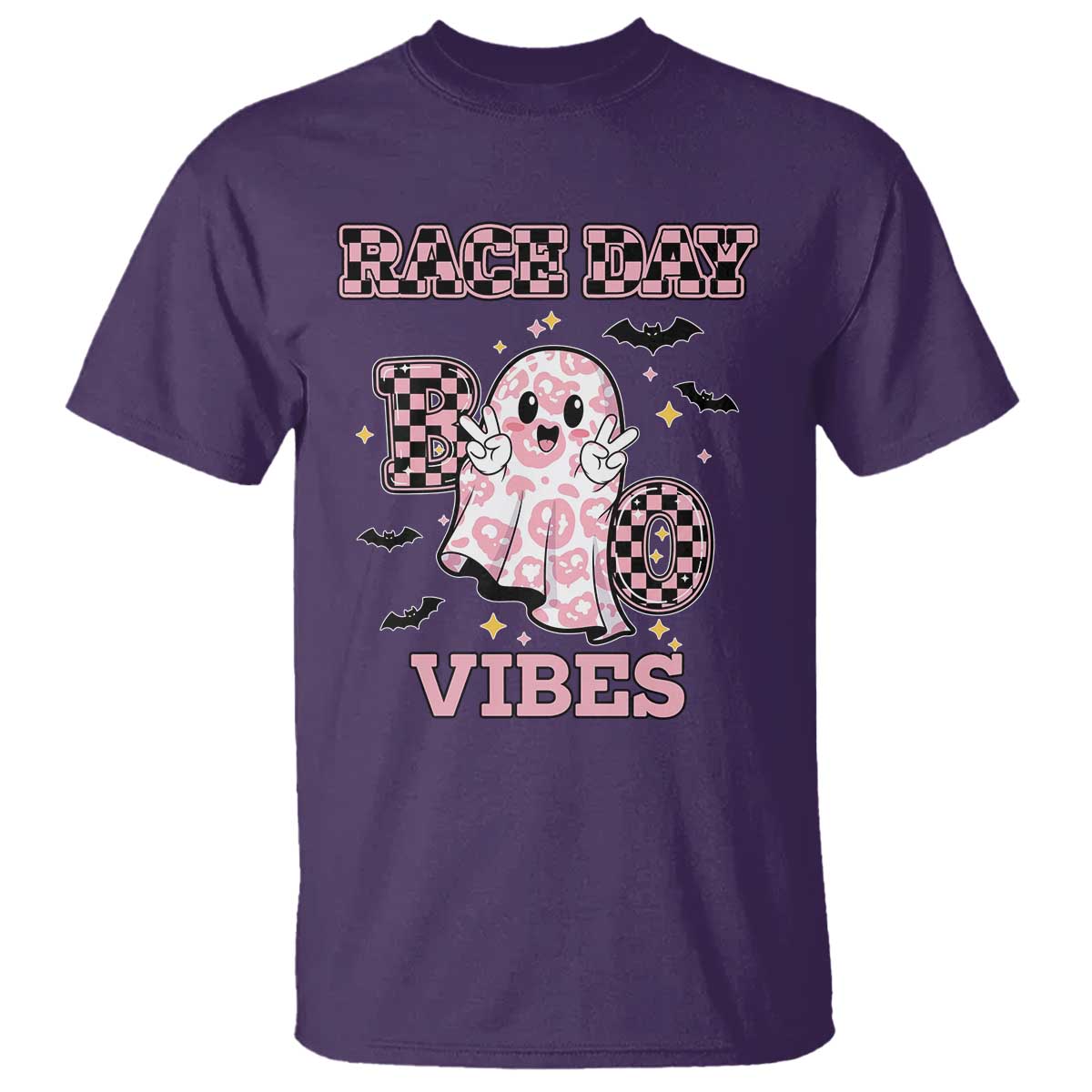Race Car Halloween T Shirt Boo Checkered Coquette Bow - Wonder Print Shop