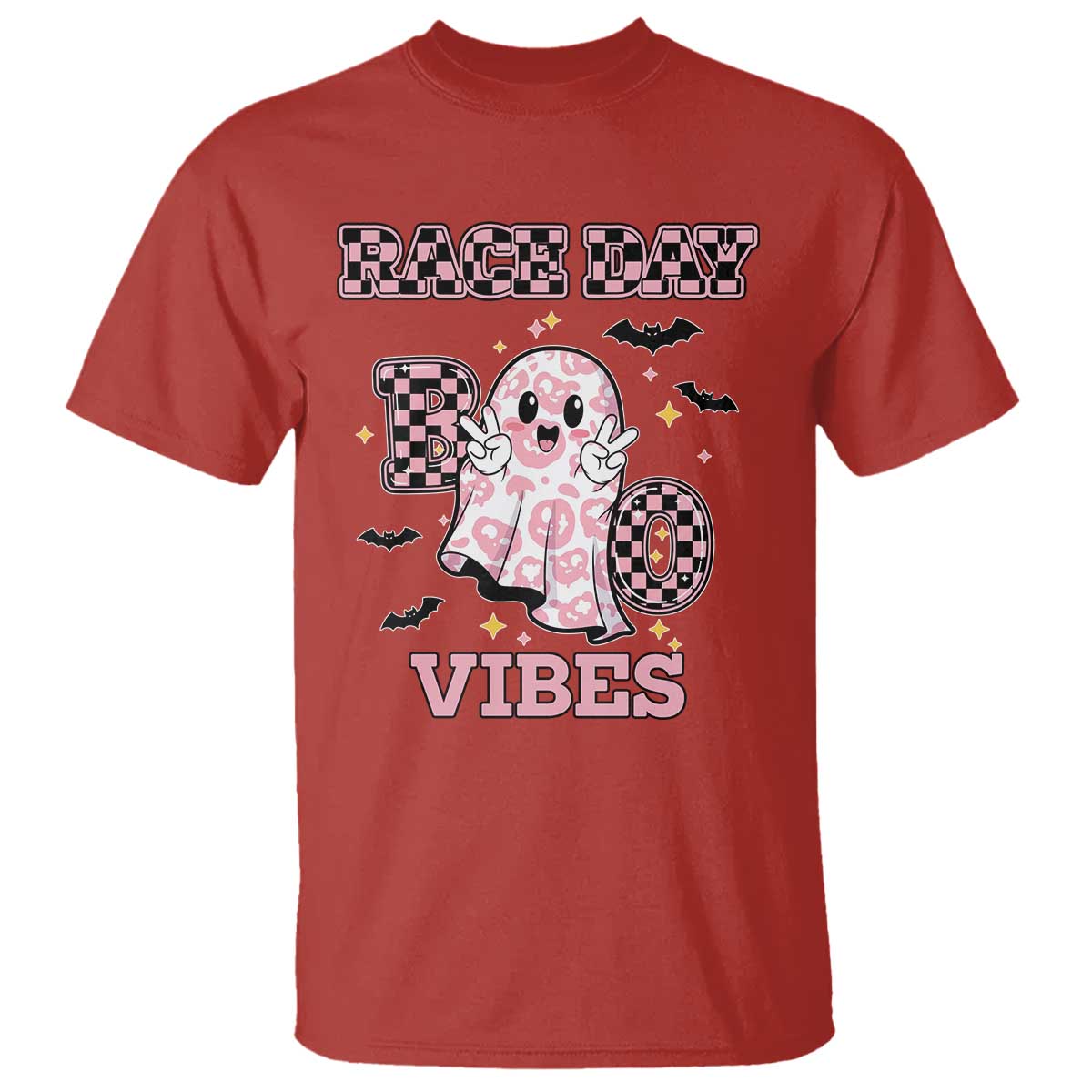 Race Car Halloween T Shirt Boo Checkered Coquette Bow - Wonder Print Shop