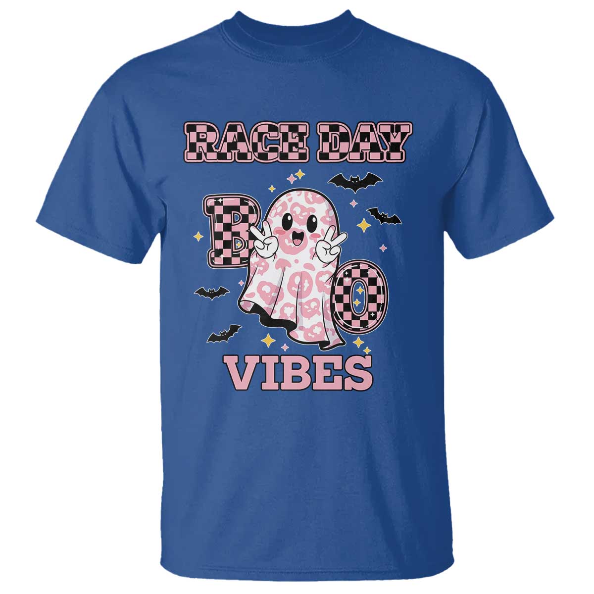 Race Car Halloween T Shirt Boo Checkered Coquette Bow - Wonder Print Shop