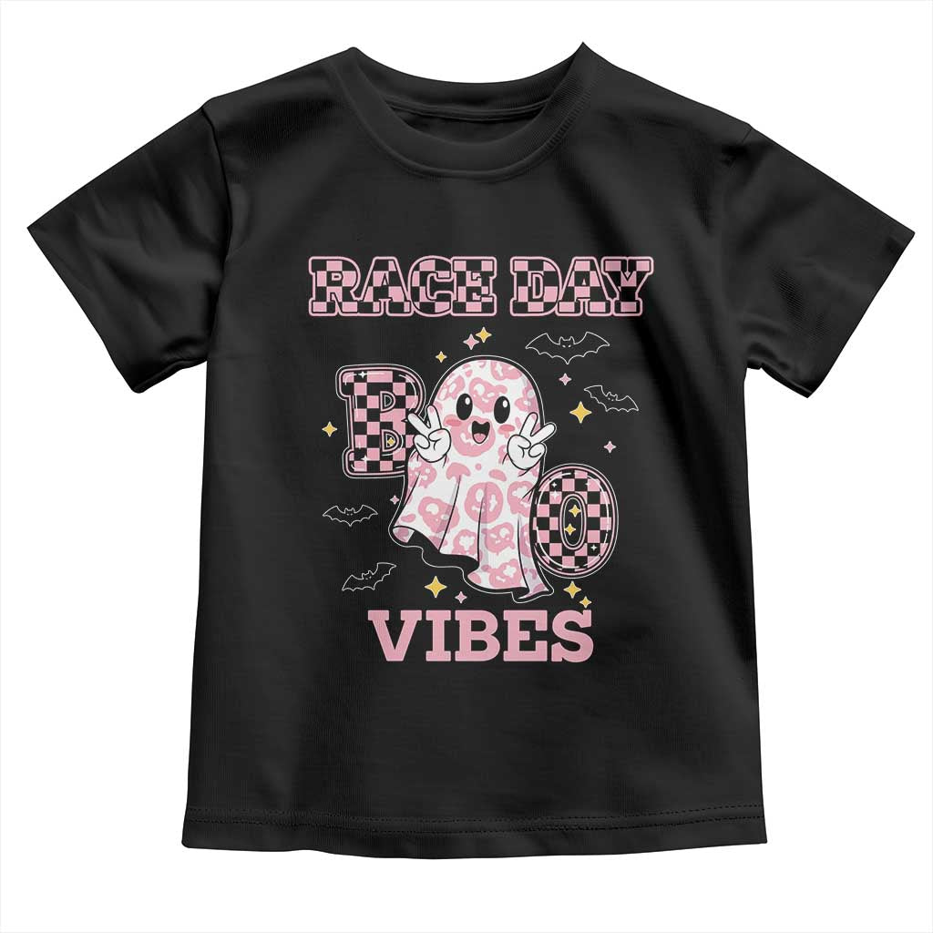 Race Car Halloween Toddler T Shirt Boo Checkered Coquette Bow - Wonder Print Shop