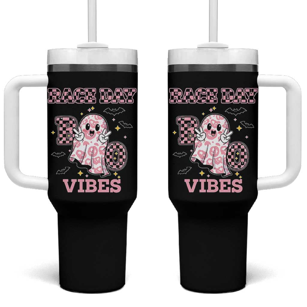 Race Car Halloween Tumbler With Handle Boo Checkered Coquette Bow