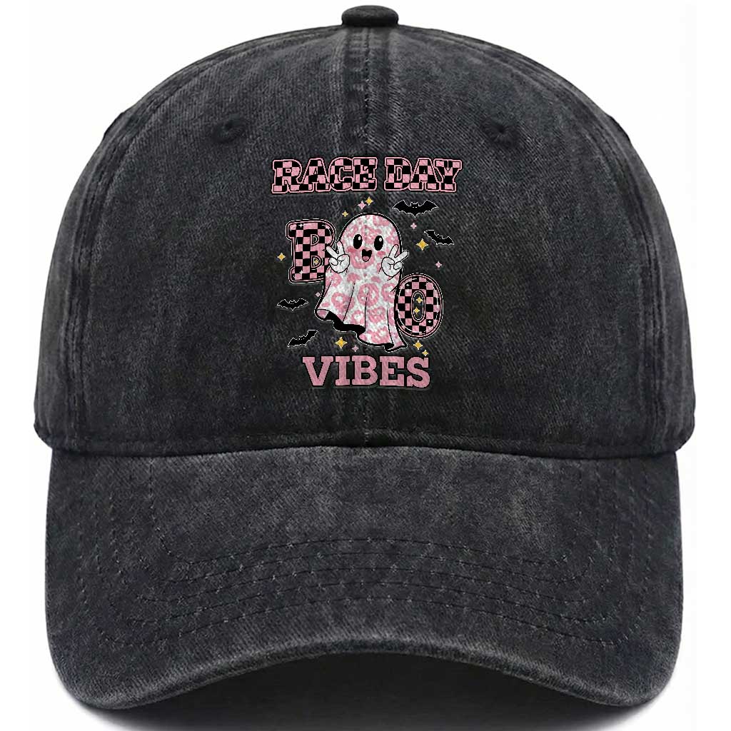 Race Car Halloween Washed Cotton Baseball Cap Boo Checkered Coquette Bow